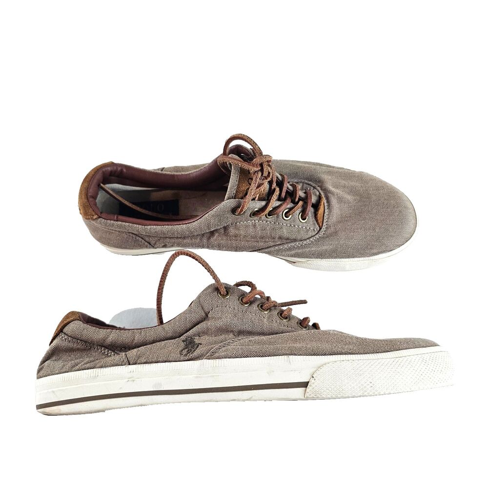 Polo Ralph Lauren Vaughn Shoes Mens 11.5D Brown Tan Beige Herringbone Sneakers